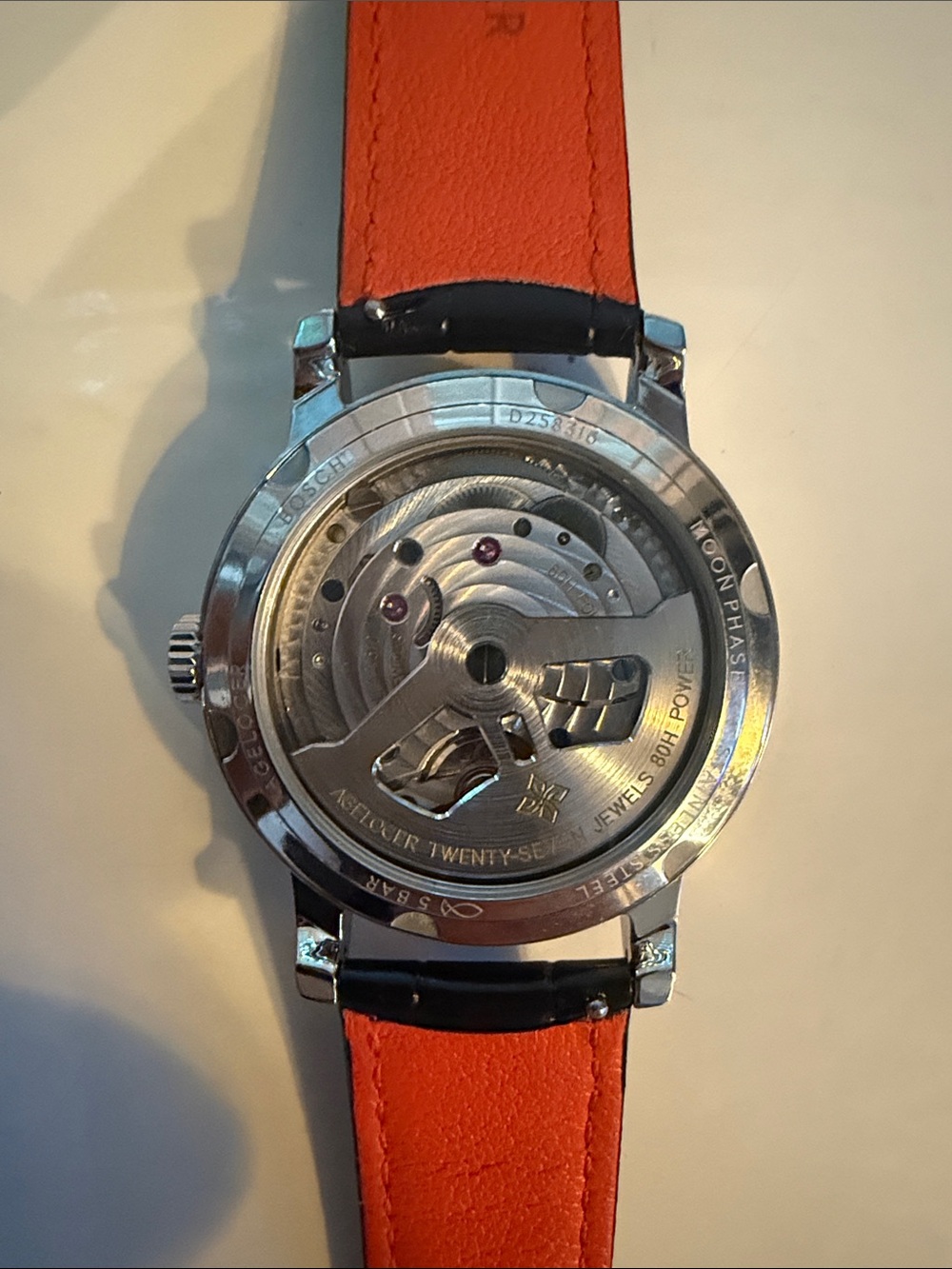 Agelocer Van Gogh moon watch automatic with leather strap exhibition back - Picture 3 of 7